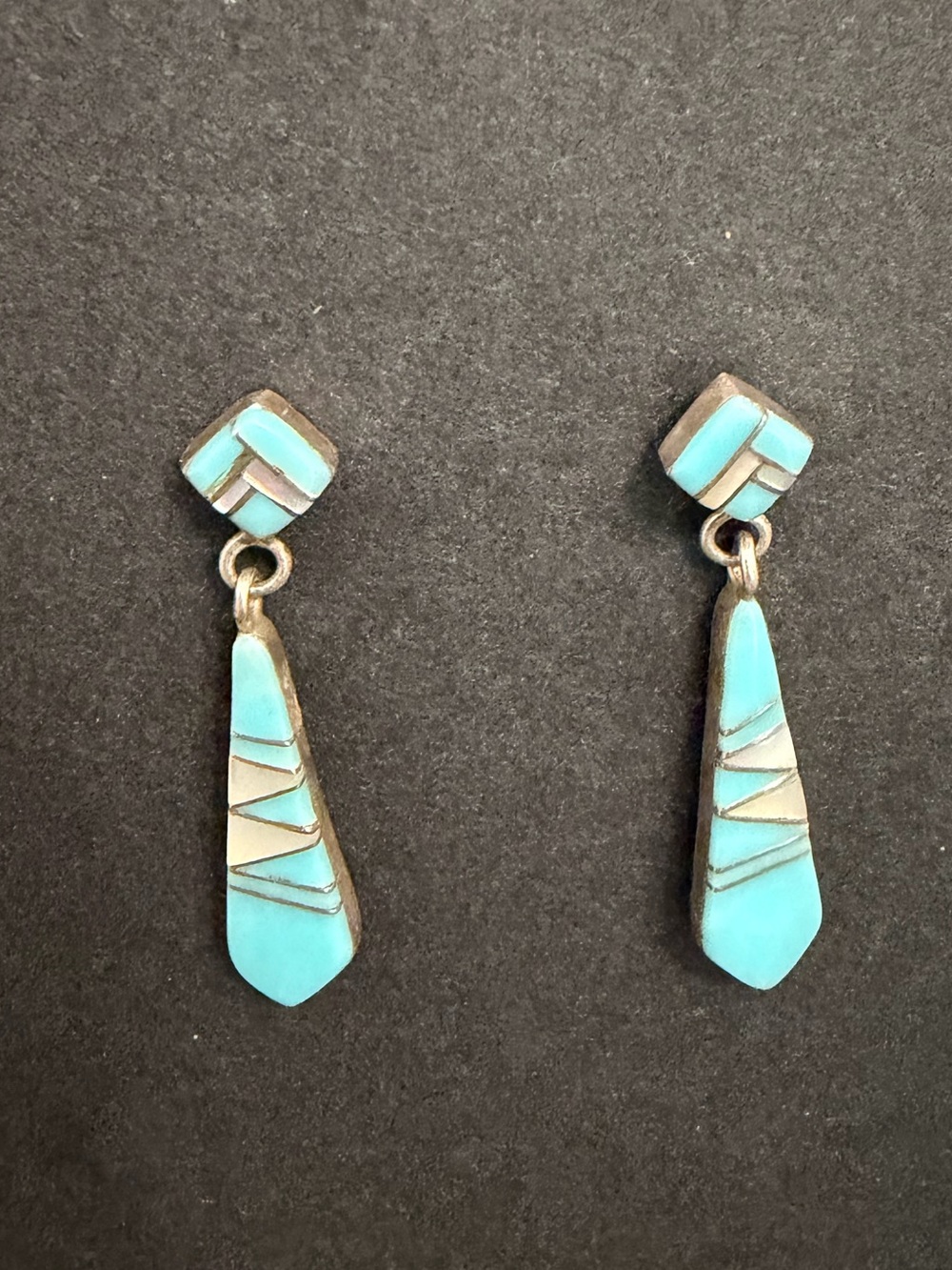 Native American Sterling Silver drop earrings with Sleeping Beauty Turquoise